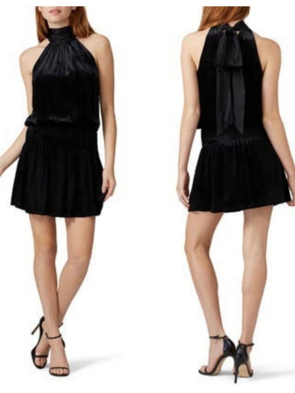 Ramy Brook Drop Waist Black Velvet Mini Dress. Back Bow. Size M